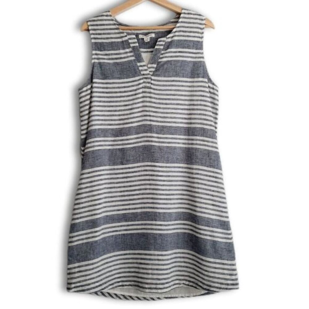 BEACH LUNCH LOUNGE | Linen Cotton Blend Stripped Mini Dress Mini Sz M